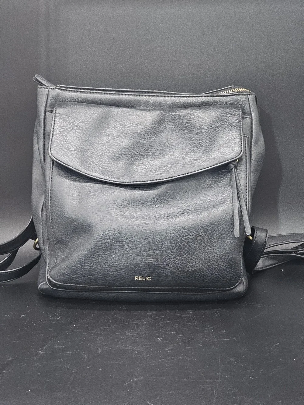 Relic by Fossil Black Faux Leather Flap Crossbody Shoulder Bag Handbag